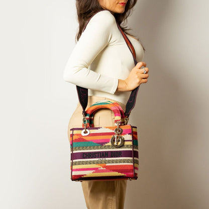 Second hand Dior Lady D - Lite Medium Embroidery Canvas 2 - Ways Tote Bag Multicolor - Tabita Bags