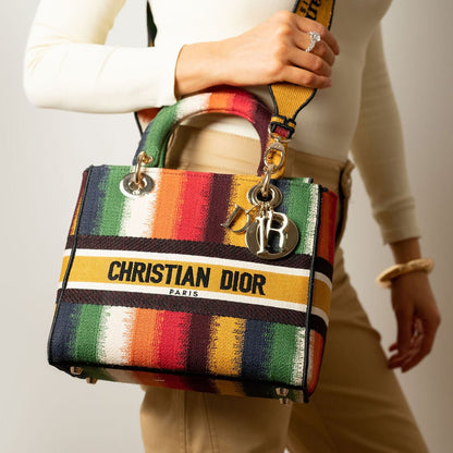 Second hand Dior Lady D - Lite Medium Embroidery Canvas 2 - Ways Tote Bag Multicolor - Tabita Bags