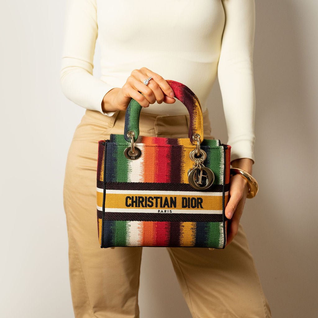 Second hand Dior Lady D - Lite Medium Embroidery Canvas 2 - Ways Tote Bag Multicolor - Tabita Bags