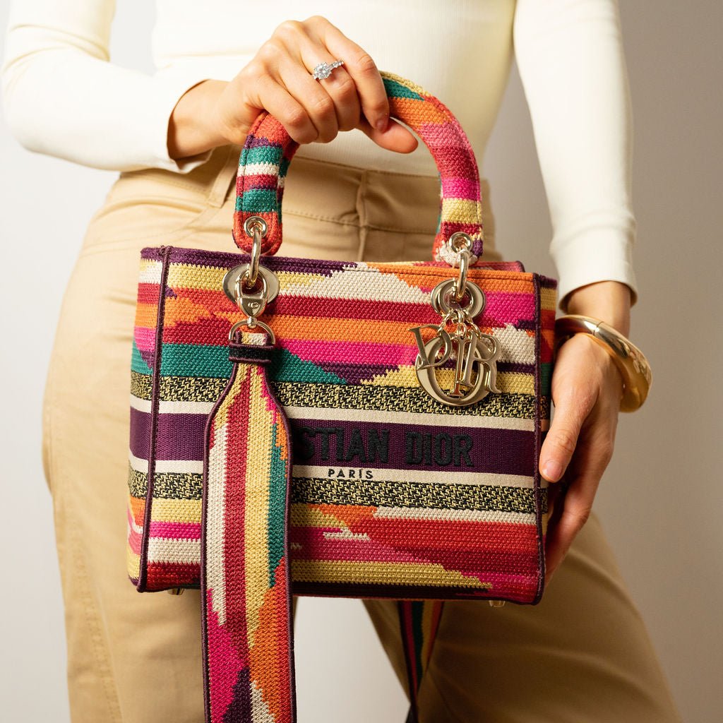 Second hand Dior Lady D - Lite Medium Embroidery Canvas 2 - Ways Tote Bag Multicolor - Tabita Bags