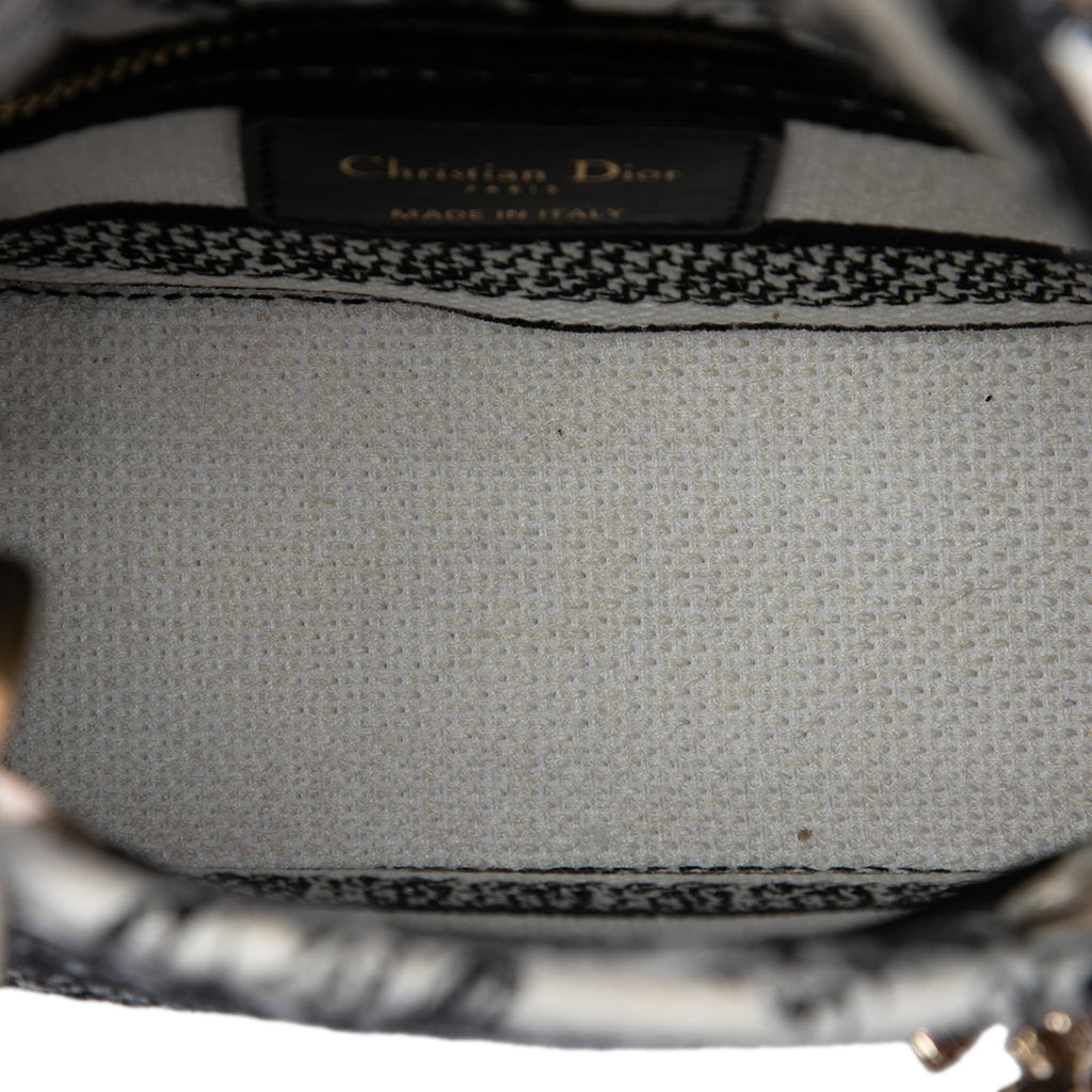 Second hand Dior Lady D-Lite Mini Canvas Embroidery Tote Handbag White - Tabita Bags