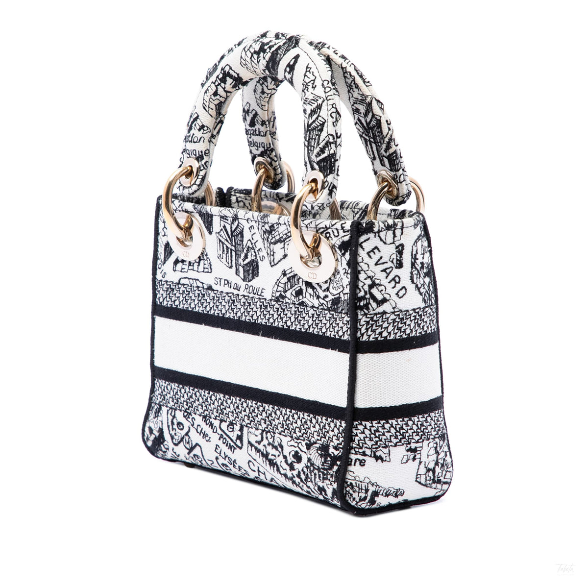 Second hand Dior Lady D-Lite Mini Canvas Embroidery Tote Handbag White - Tabita Bags