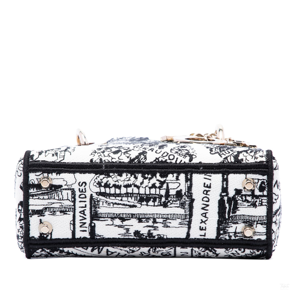 Second hand Dior Lady D-Lite Mini Canvas Embroidery Tote Handbag White - Tabita Bags