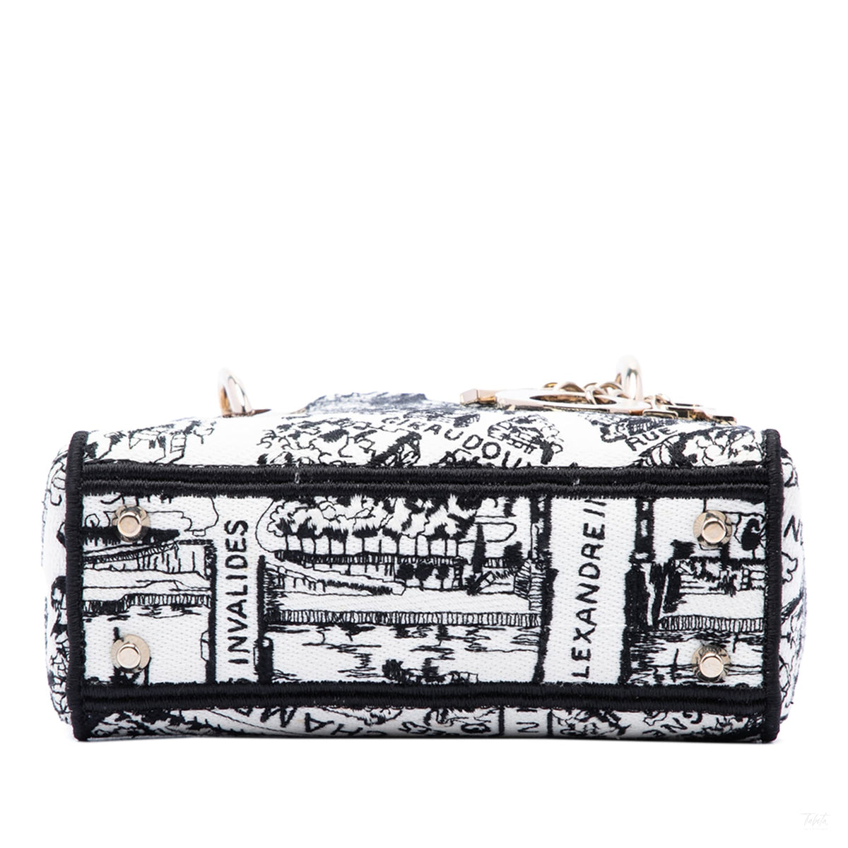Second hand Dior Lady D-Lite Mini Canvas Embroidery Tote Handbag White - Tabita Bags