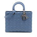 Second hand Dior Lady Dior Large Lambskin Leather Cannage Tote Handbag Blue - Tabita Bags