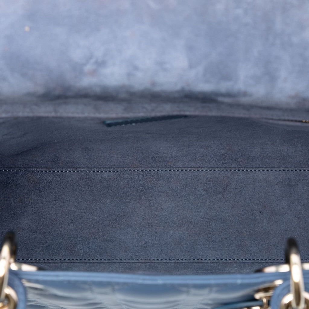Second hand Dior Lady Dior Large Lambskin Leather Cannage Tote Handbag Blue - Tabita Bags