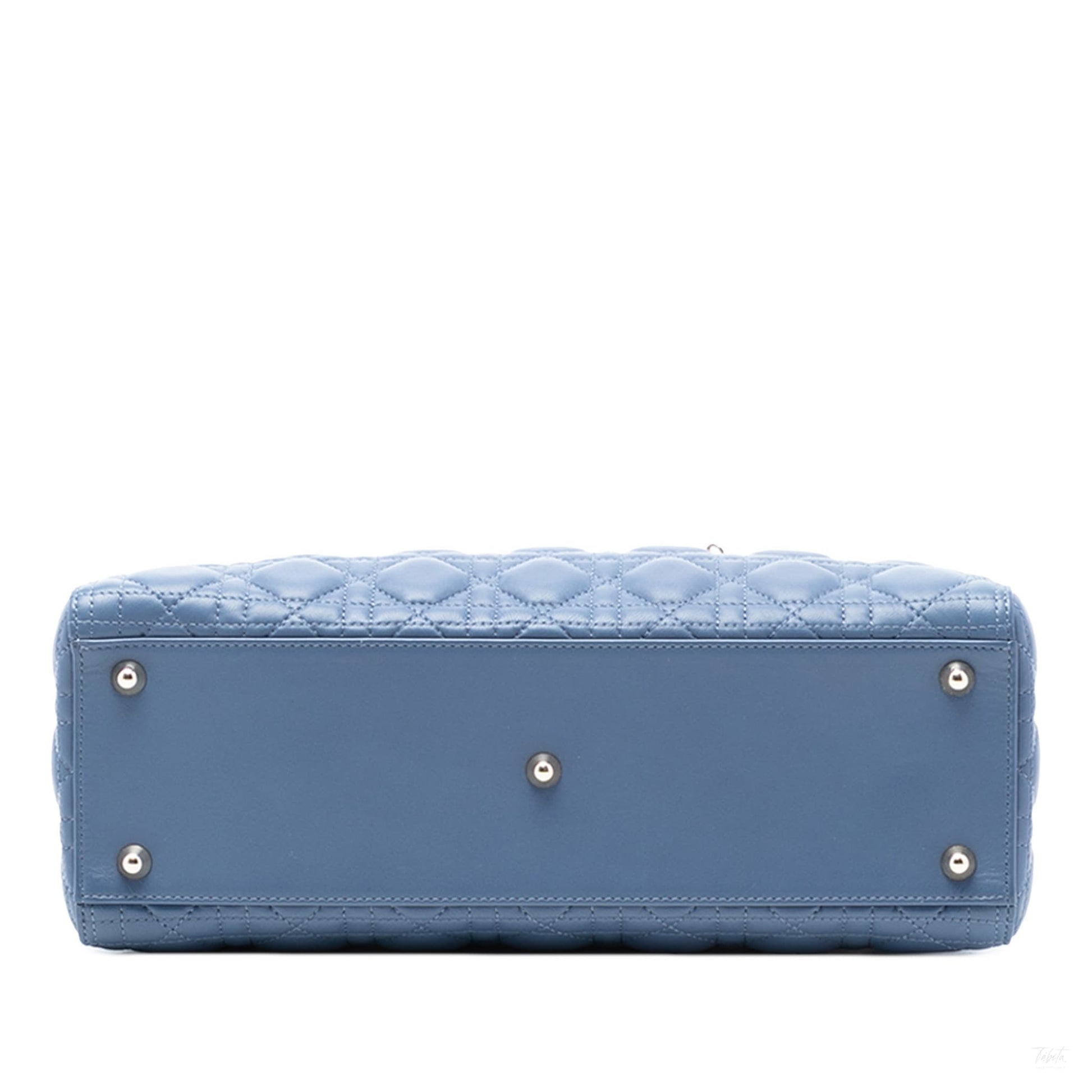 Second hand Dior Lady Dior Large Lambskin Leather Cannage Tote Handbag Blue - Tabita Bags