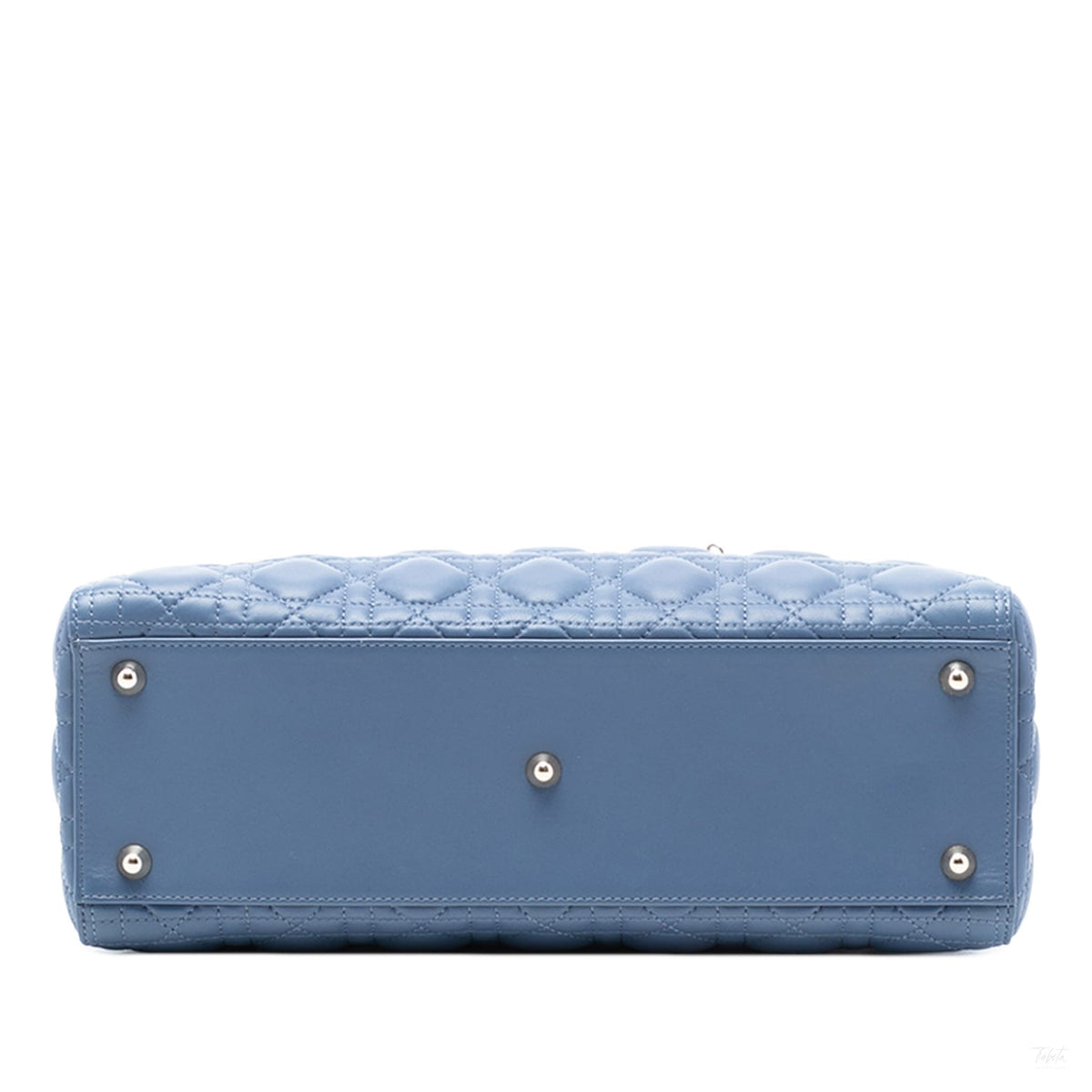 Second hand Dior Lady Dior Large Lambskin Leather Cannage Tote Handbag Blue - Tabita Bags