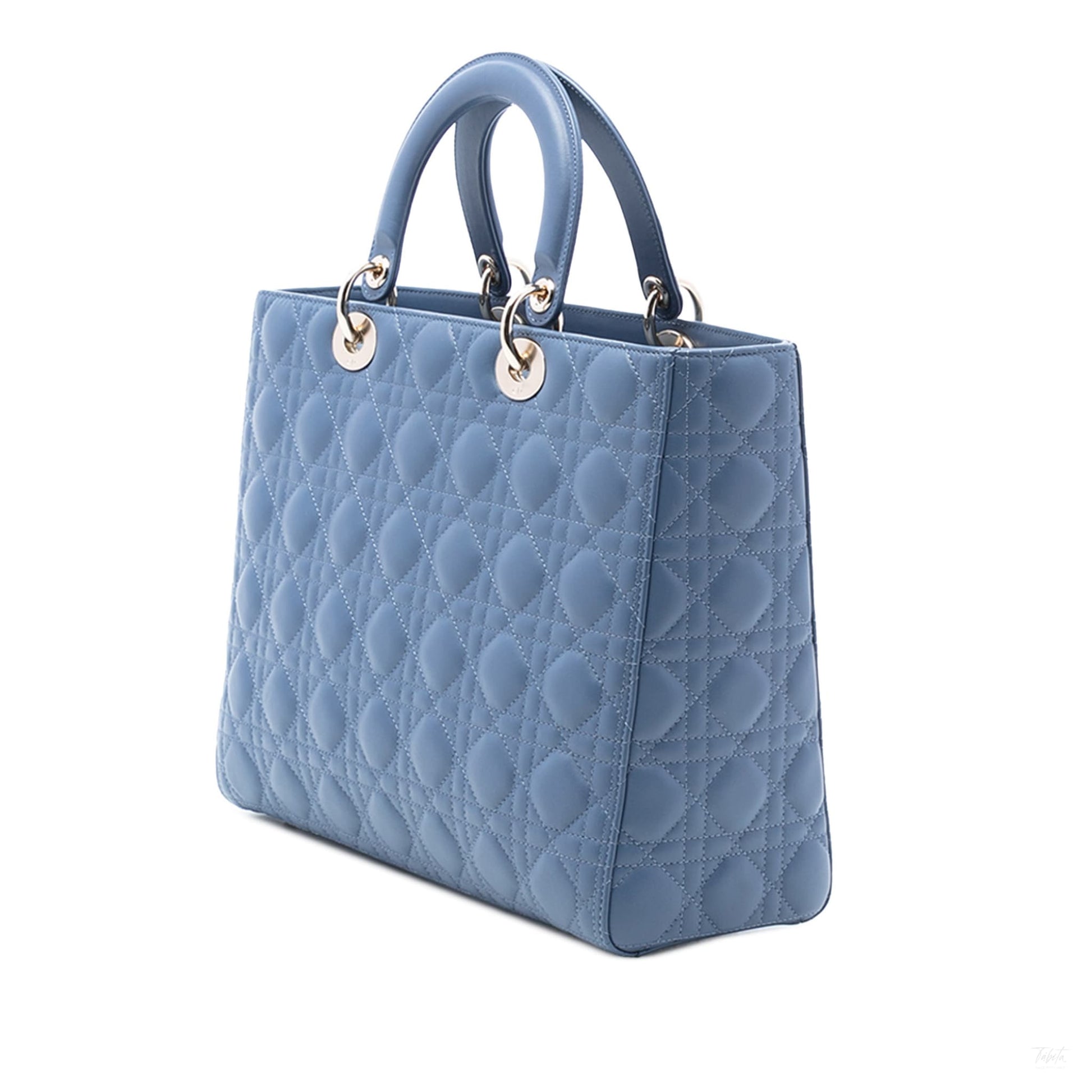 Second hand Dior Lady Dior Large Lambskin Leather Cannage Tote Handbag Blue - Tabita Bags