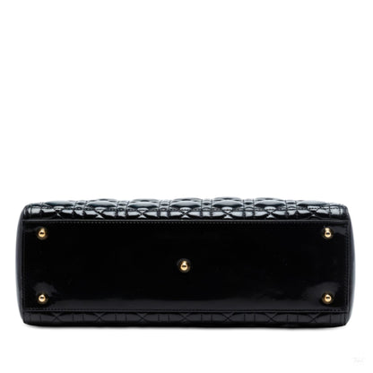 Second hand Dior Lady Dior Large Patent Leather Zip Cannage Tote Handbag Black - Tabita Bags