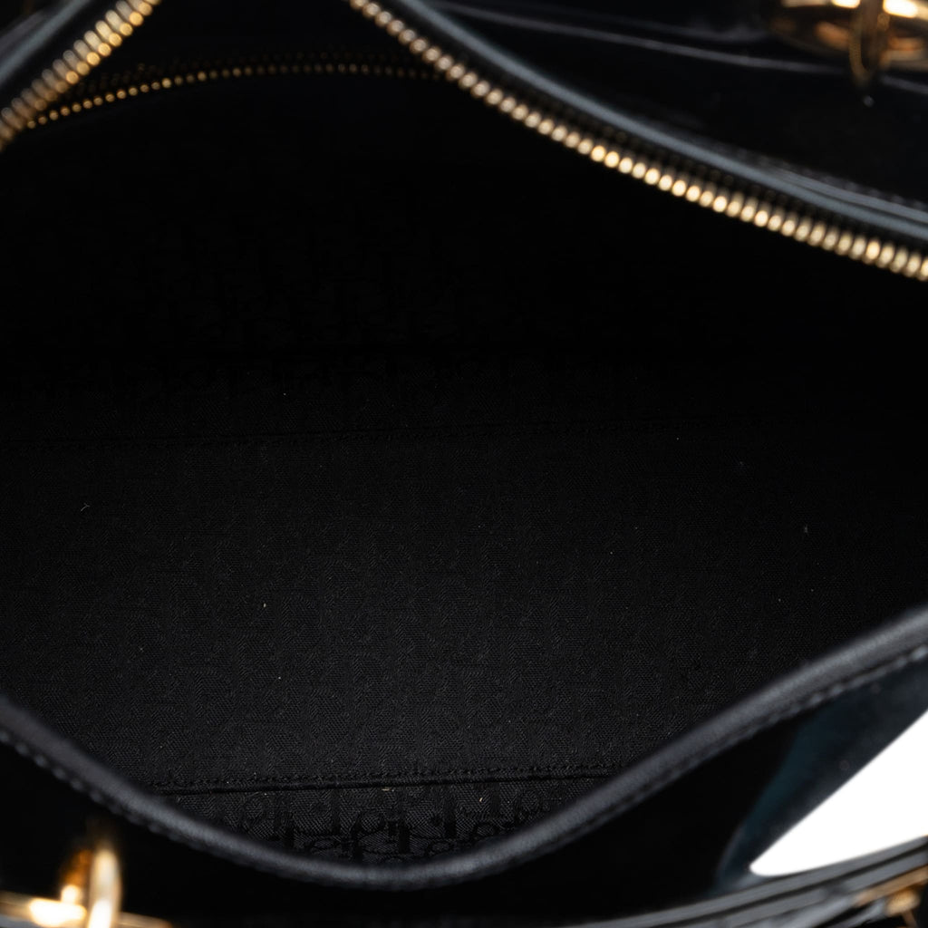 Second hand Dior Lady Dior Large Patent Leather Zip Cannage Tote Handbag Black - Tabita Bags