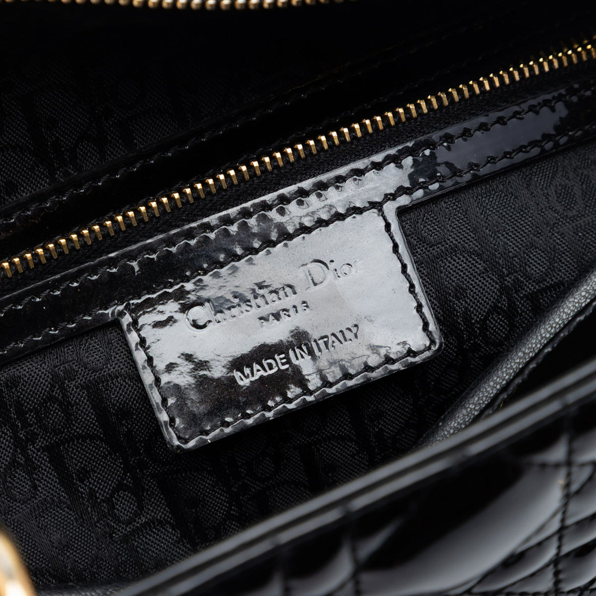 Second hand Dior Lady Dior Large Patent Leather Zip Cannage Tote Handbag Black - Tabita Bags