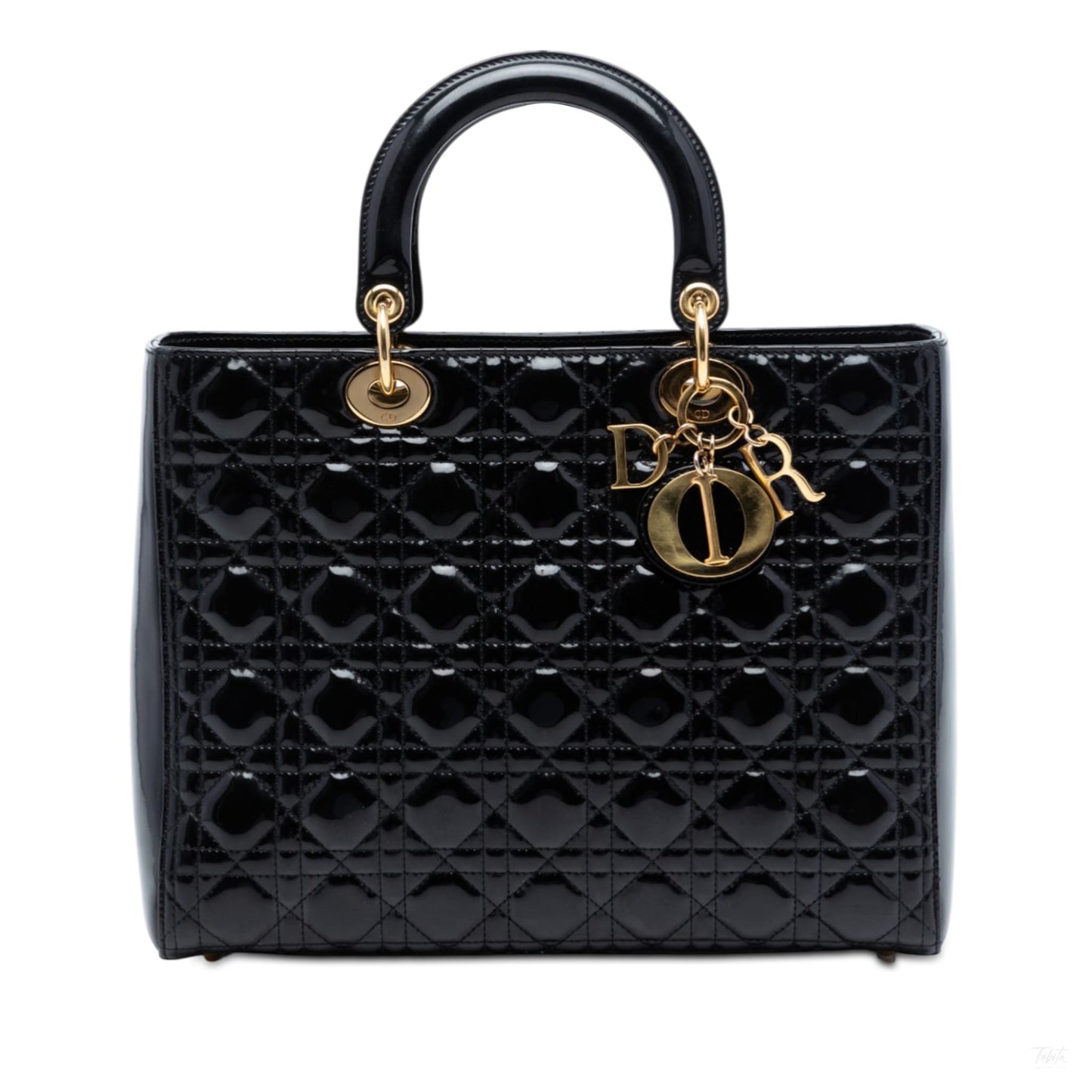 Second hand Dior Lady Dior Large Patent Leather Zip Cannage Tote Handbag Black - Tabita Bags