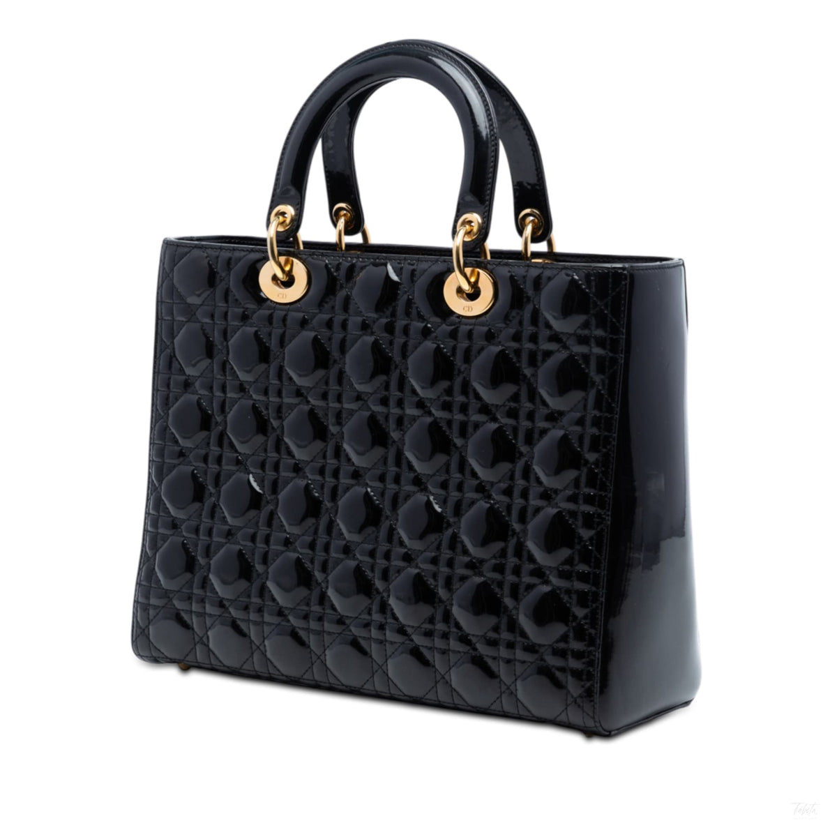 Second hand Dior Lady Dior Large Patent Leather Zip Cannage Tote Handbag Black - Tabita Bags