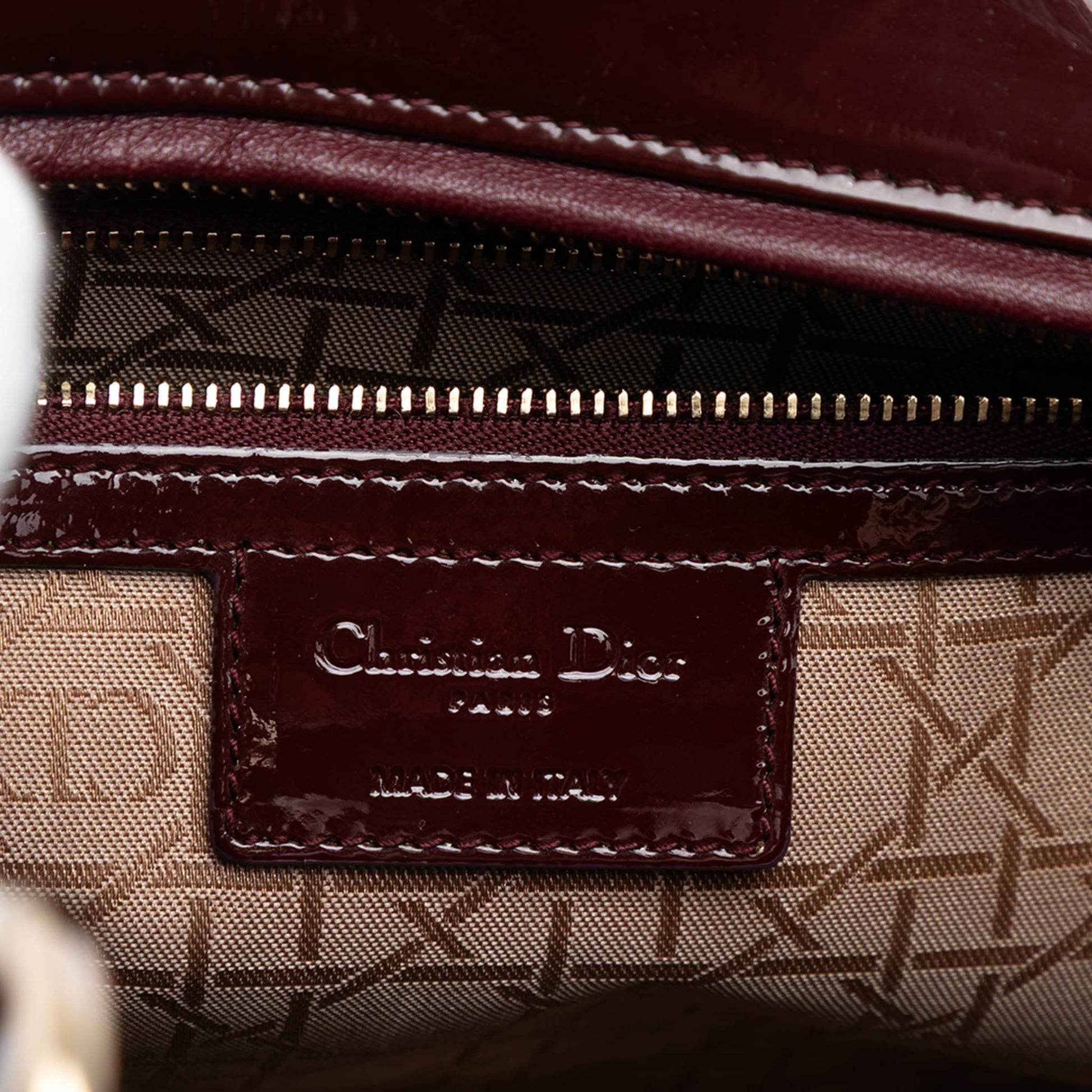 Second hand Dior Lady Dior Large Patent Leather Zip Cannage Tote Handbag Red - Tabita Bags