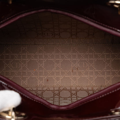 Second hand Dior Lady Dior Large Patent Leather Zip Cannage Tote Handbag Red - Tabita Bags