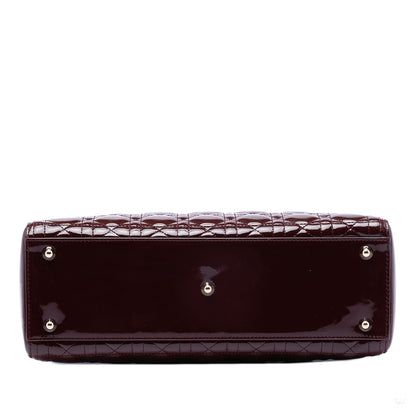 Second hand Dior Lady Dior Large Patent Leather Zip Cannage Tote Handbag Red - Tabita Bags