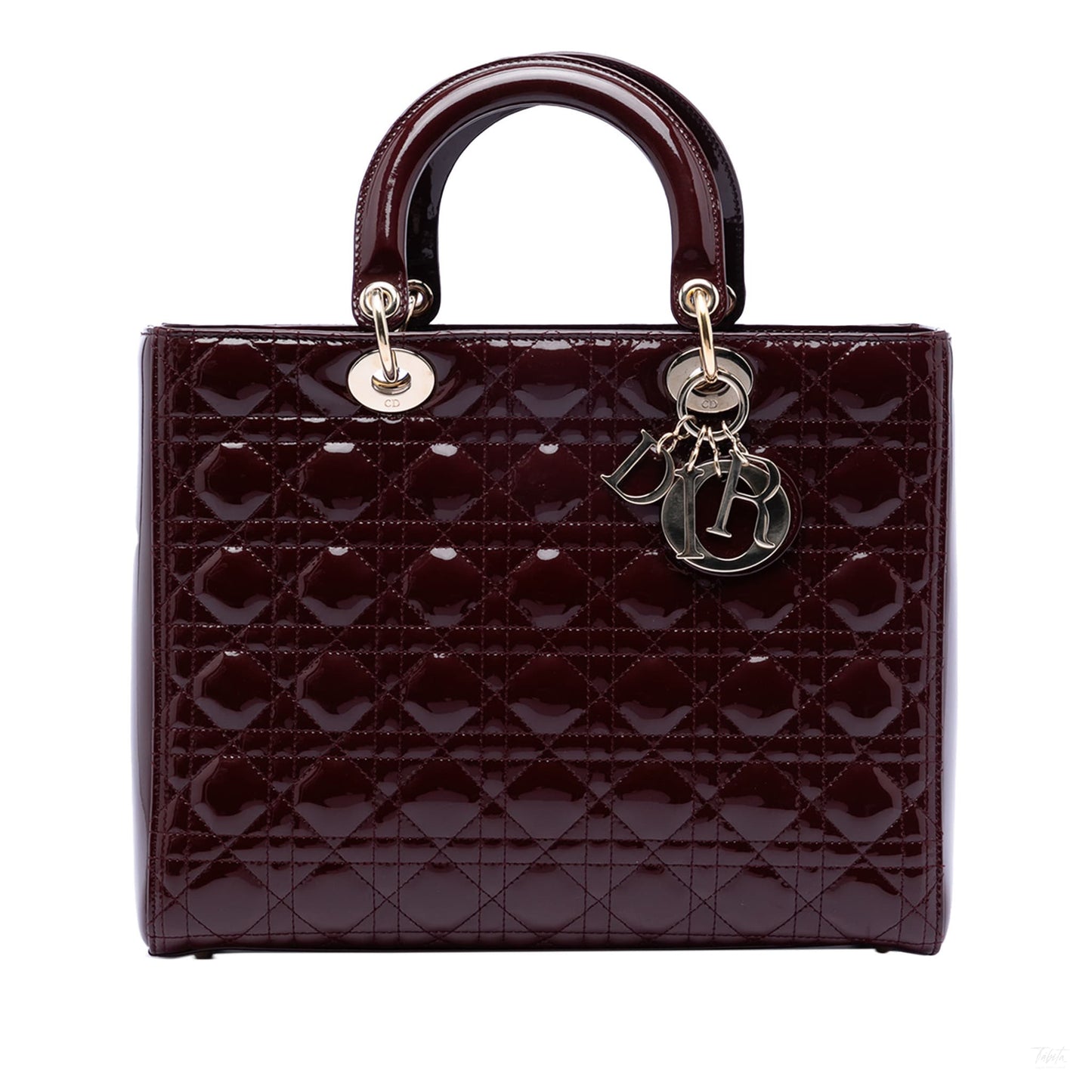 Second hand Dior Lady Dior Large Patent Leather Zip Cannage Tote Handbag Red - Tabita Bags