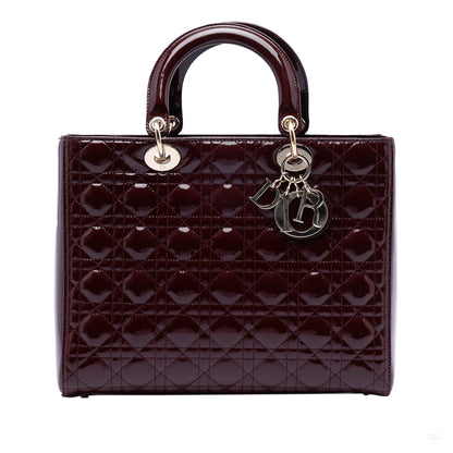 Second hand Dior Lady Dior Large Patent Leather Zip Cannage Tote Handbag Red - Tabita Bags