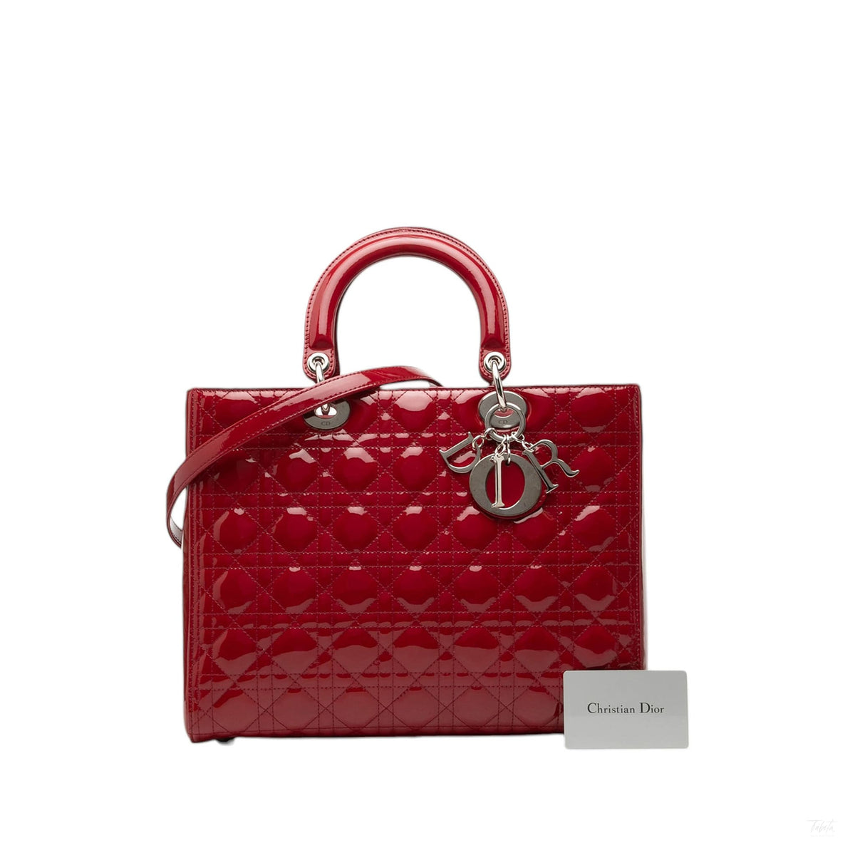 Second hand Dior Lady Dior Large Patent Leather Zip Cannage Tote Handbag Red - Tabita Bags