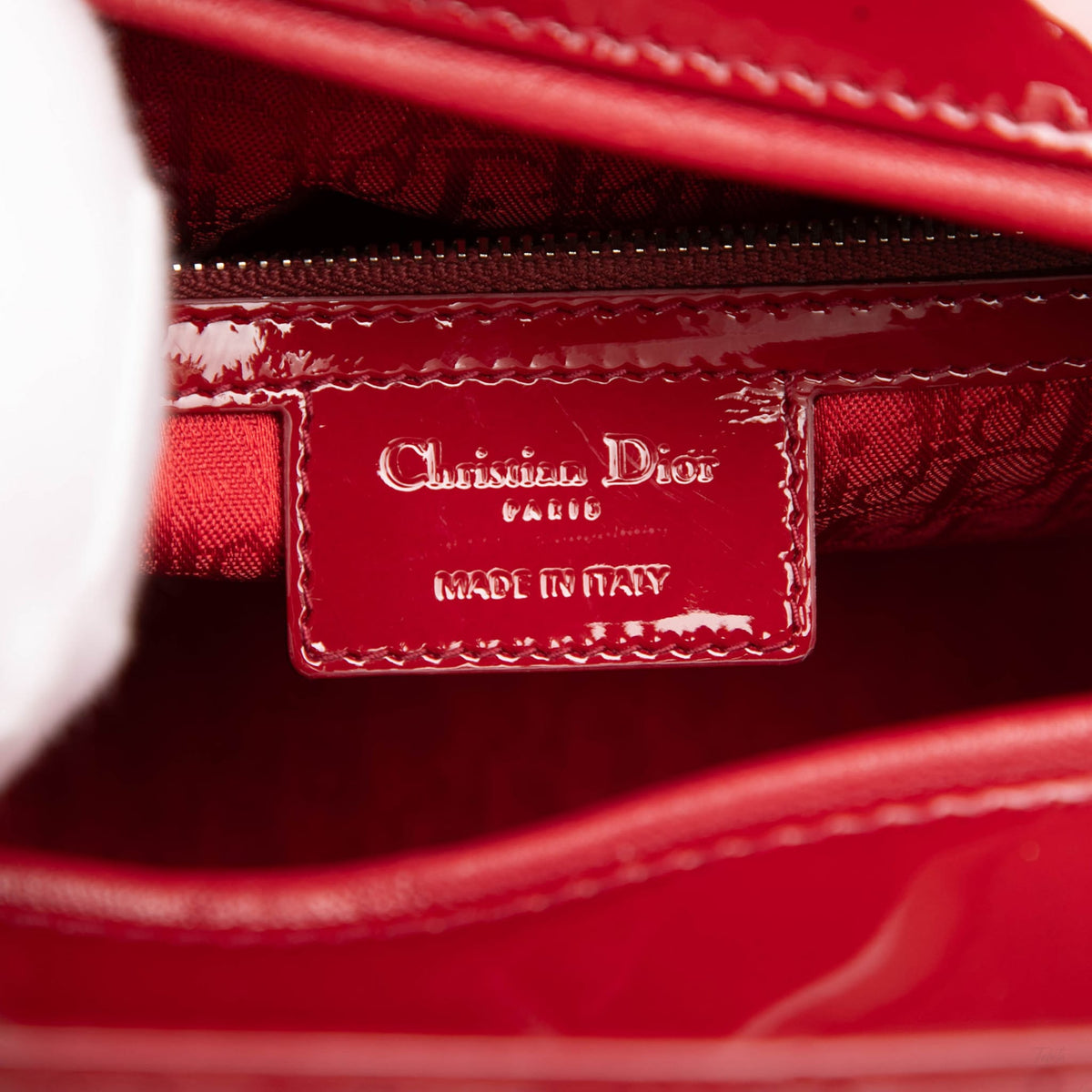 Second hand Dior Lady Dior Large Patent Leather Zip Cannage Tote Handbag Red - Tabita Bags