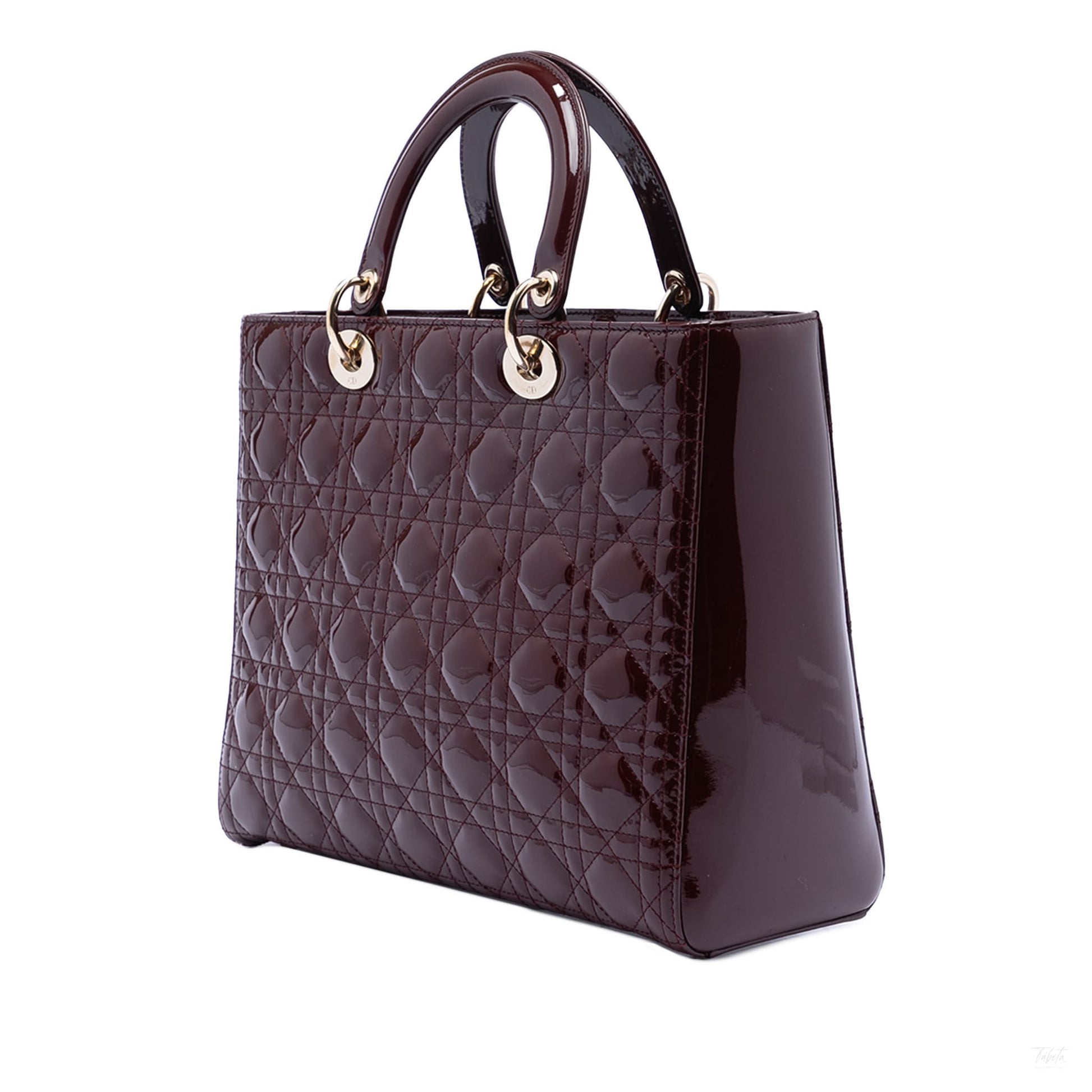 Second hand Dior Lady Dior Large Patent Leather Zip Cannage Tote Handbag Red - Tabita Bags