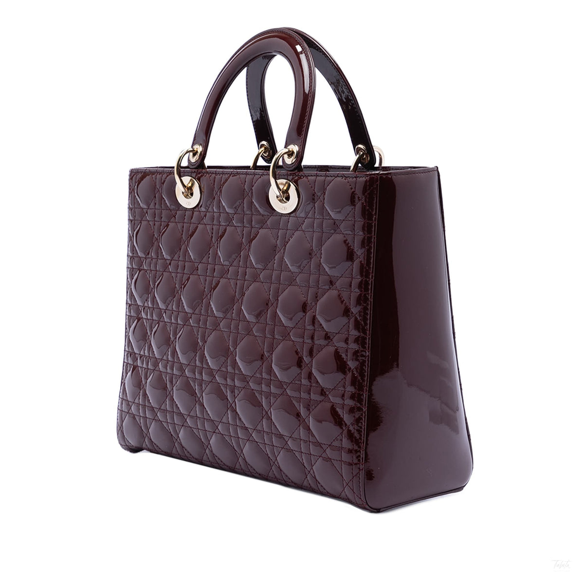 Second hand Dior Lady Dior Large Patent Leather Zip Cannage Tote Handbag Red - Tabita Bags