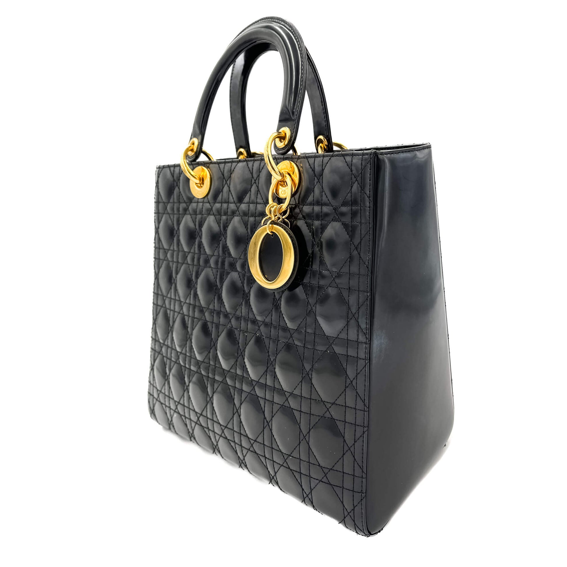 Second hand Dior Lady Dior Large Zip Cannage Lambskin Leather 2-Ways Tote Bag Black - Tabita Bags