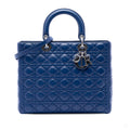 Second hand Dior Lady Dior Large Zip Cannage Lambskin Leather 2 - Ways Tote Bag Blue - Tabita Bags