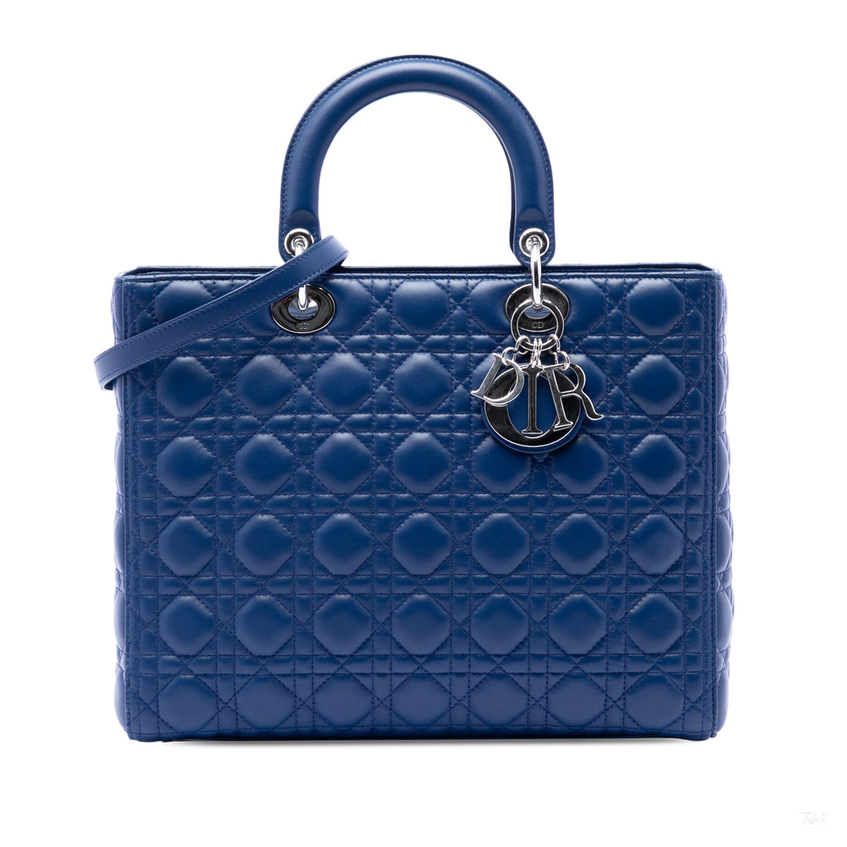 Second hand Dior Lady Dior Large Zip Cannage Lambskin Leather 2 - Ways Tote Bag Blue - Tabita Bags
