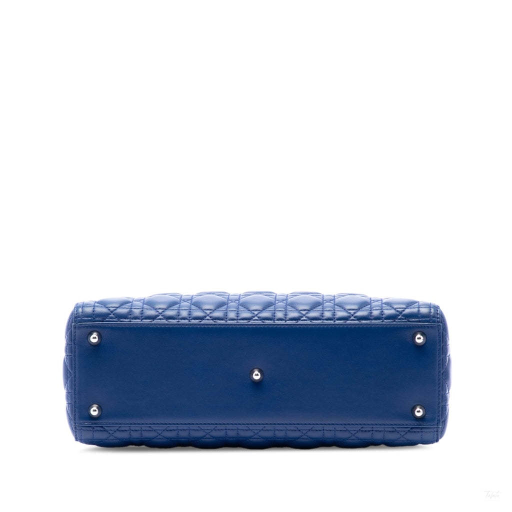 Second hand Dior Lady Dior Large Zip Cannage Lambskin Leather 2 - Ways Tote Bag Blue - Tabita Bags