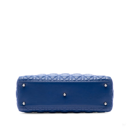 Second hand Dior Lady Dior Large Zip Cannage Lambskin Leather 2 - Ways Tote Bag Blue - Tabita Bags