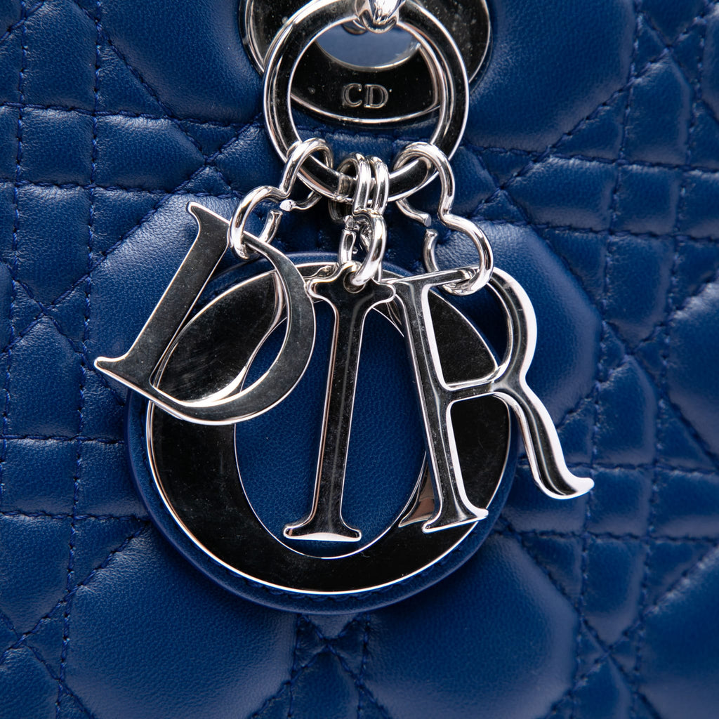 Second hand Dior Lady Dior Large Zip Cannage Lambskin Leather 2 - Ways Tote Bag Blue - Tabita Bags
