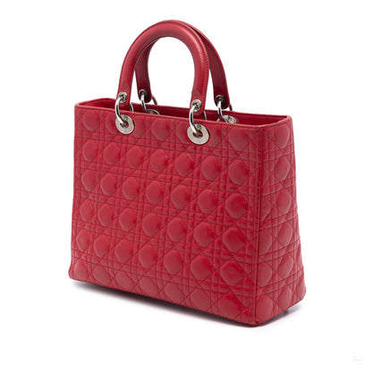 Second hand Dior Lady Dior Large Zip Cannage Lambskin Leather 2 - Ways Tote Bag Red - Tabita Bags