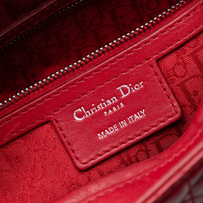 Second hand Dior Lady Dior Large Zip Cannage Lambskin Leather 2 - Ways Tote Bag Red - Tabita Bags