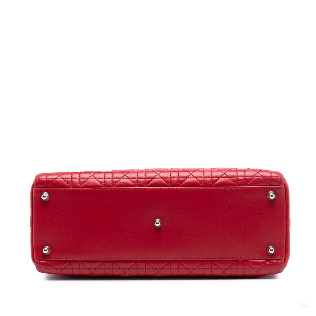 Second hand Dior Lady Dior Large Zip Cannage Lambskin Leather 2 - Ways Tote Bag Red - Tabita Bags