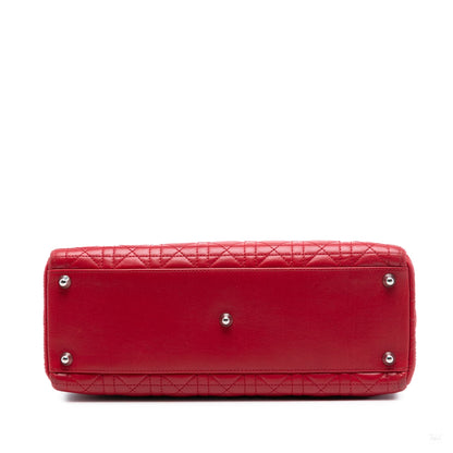 Second hand Dior Lady Dior Large Zip Cannage Lambskin Leather 2 - Ways Tote Bag Red - Tabita Bags