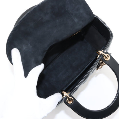 Second hand Dior Lady Dior Medium Calfskin Leather Cannage Tote Handbag Black - Tabita Bags