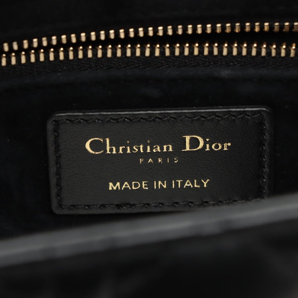 Second hand Dior Lady Dior Medium Calfskin Leather Cannage Tote Handbag Black - Tabita Bags