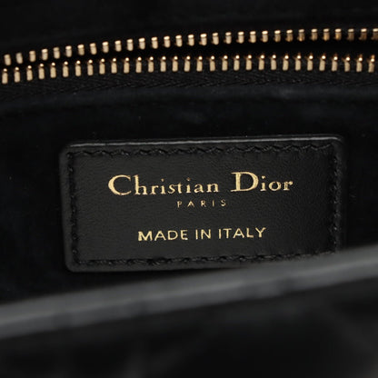 Second hand Dior Lady Dior Medium Calfskin Leather Cannage Tote Handbag Black - Tabita Bags