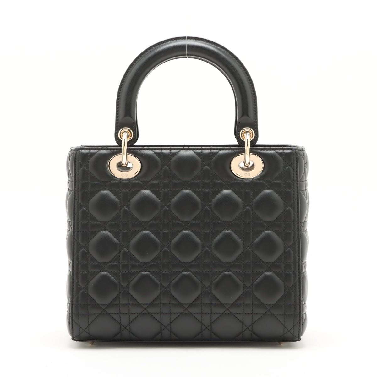 Second hand Dior Lady Dior Medium Calfskin Leather Cannage Tote Handbag Black - Tabita Bags