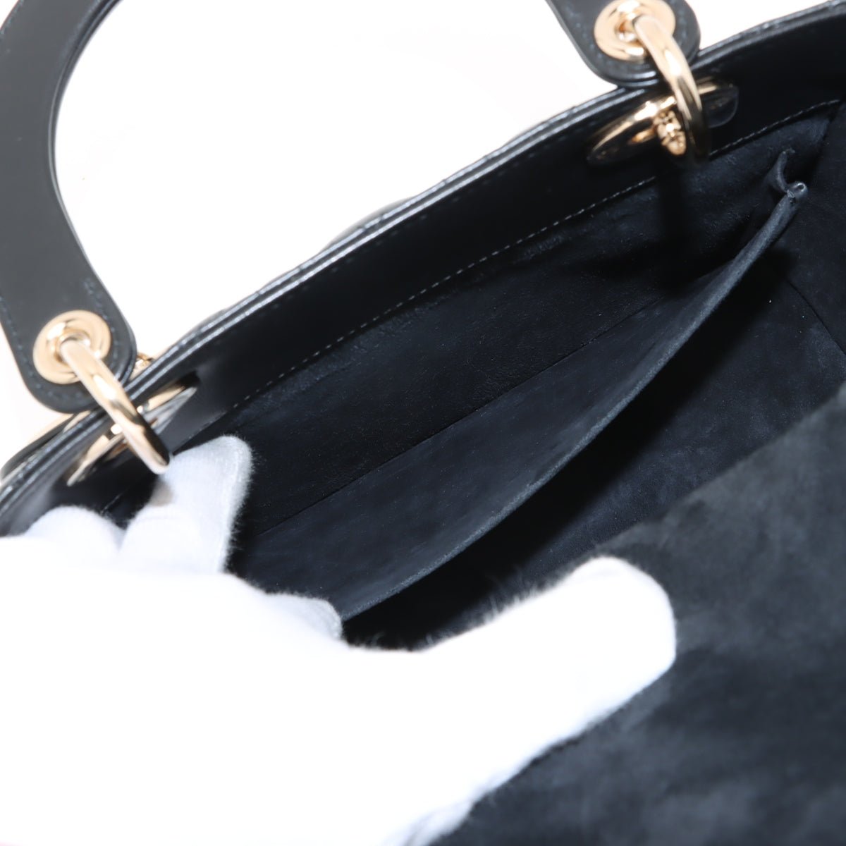 Second hand Dior Lady Dior Medium Calfskin Leather Cannage Tote Handbag Black - Tabita Bags