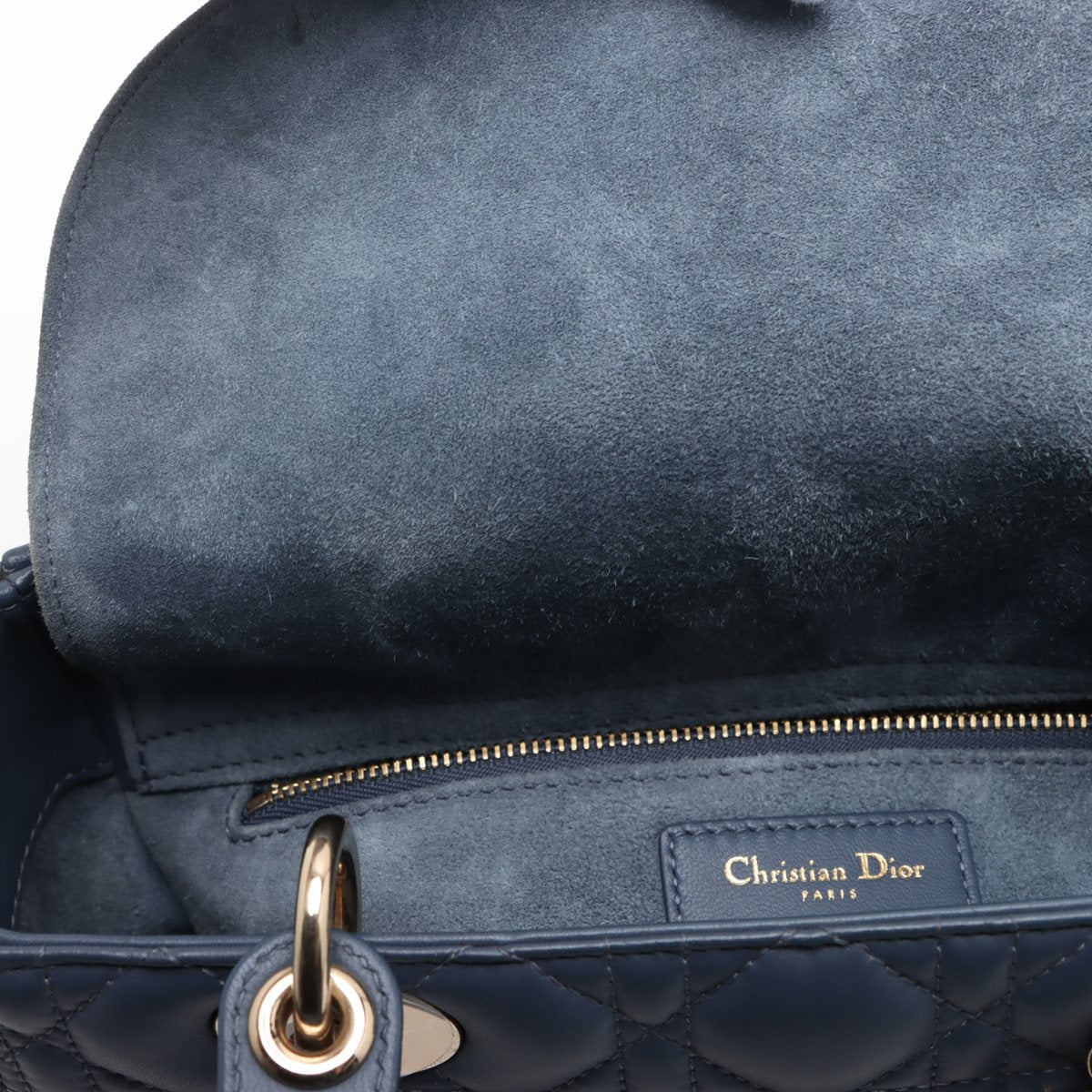 Second hand Dior Lady Dior Medium Calfskin Leather Cannage Tote Handbag Blue - Tabita Bags