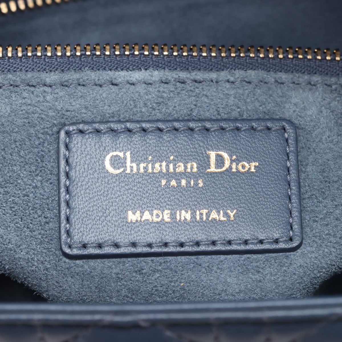 Second hand Dior Lady Dior Medium Calfskin Leather Cannage Tote Handbag Blue - Tabita Bags
