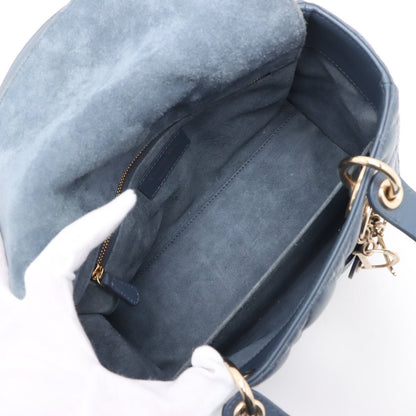 Second hand Dior Lady Dior Medium Calfskin Leather Cannage Tote Handbag Blue - Tabita Bags