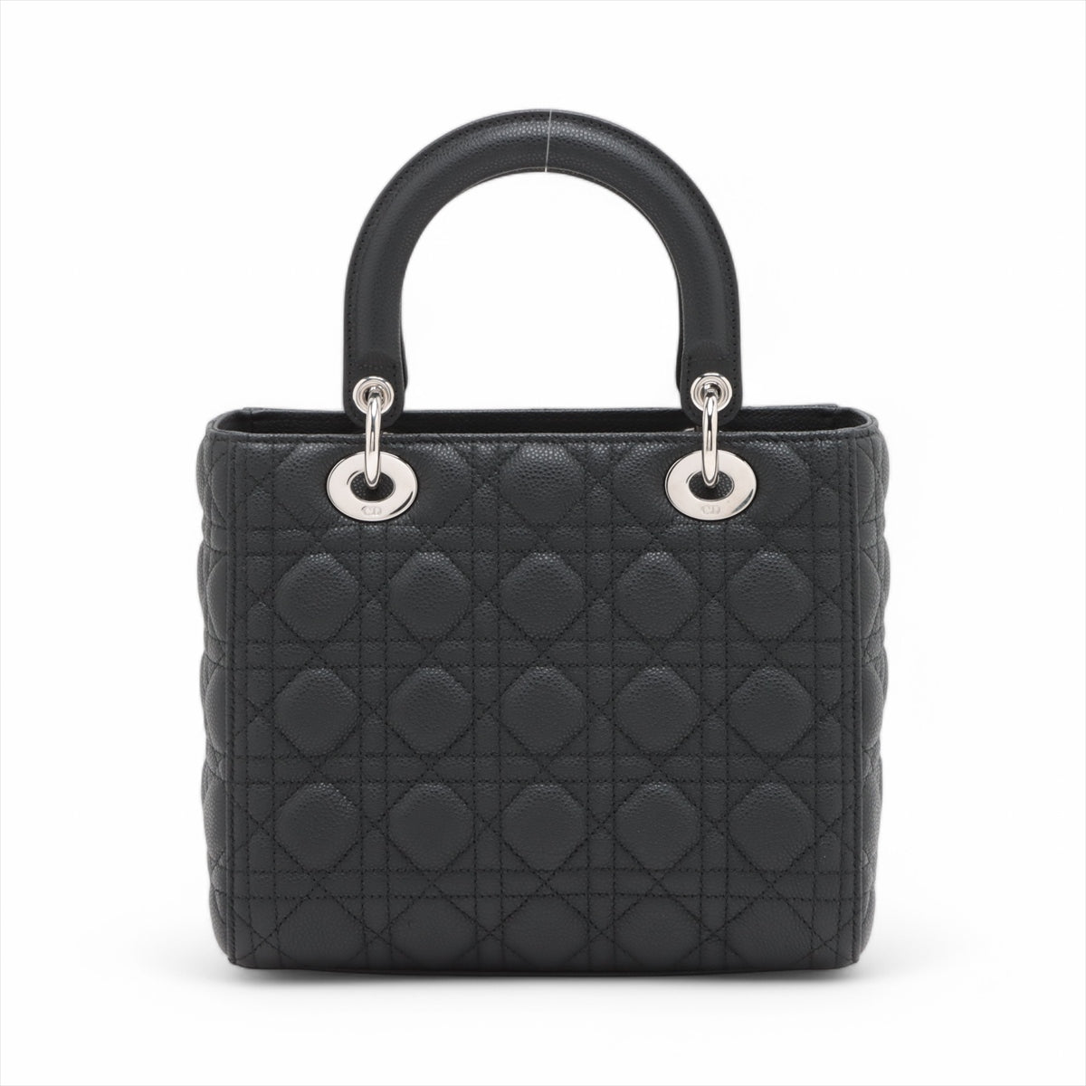 Second hand Dior Lady Dior Medium Cannage Grained Calfskin Leather 2 - Ways Tote Bag Black - Tabita Bags