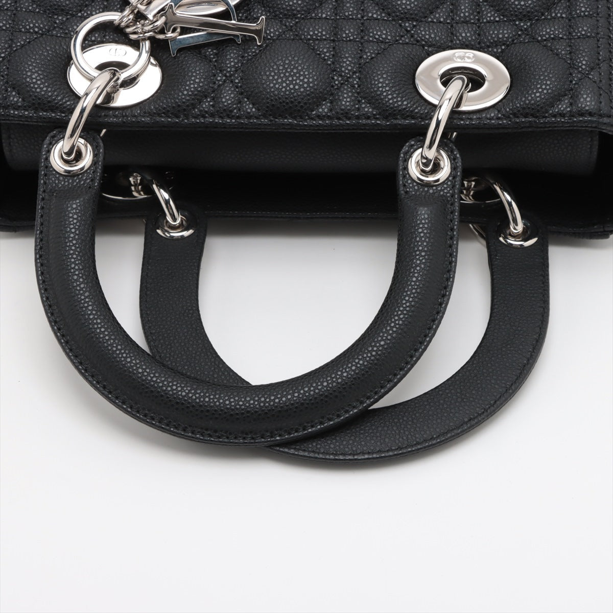 Second hand Dior Lady Dior Medium Cannage Grained Calfskin Leather 2 - Ways Tote Bag Black - Tabita Bags