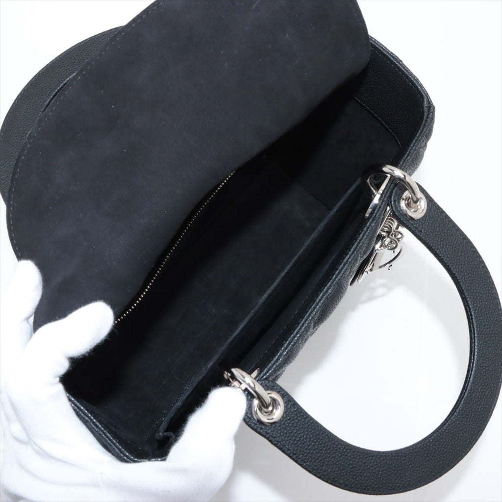Second hand Dior Lady Dior Medium Cannage Grained Calfskin Leather 2 - Ways Tote Bag Black - Tabita Bags