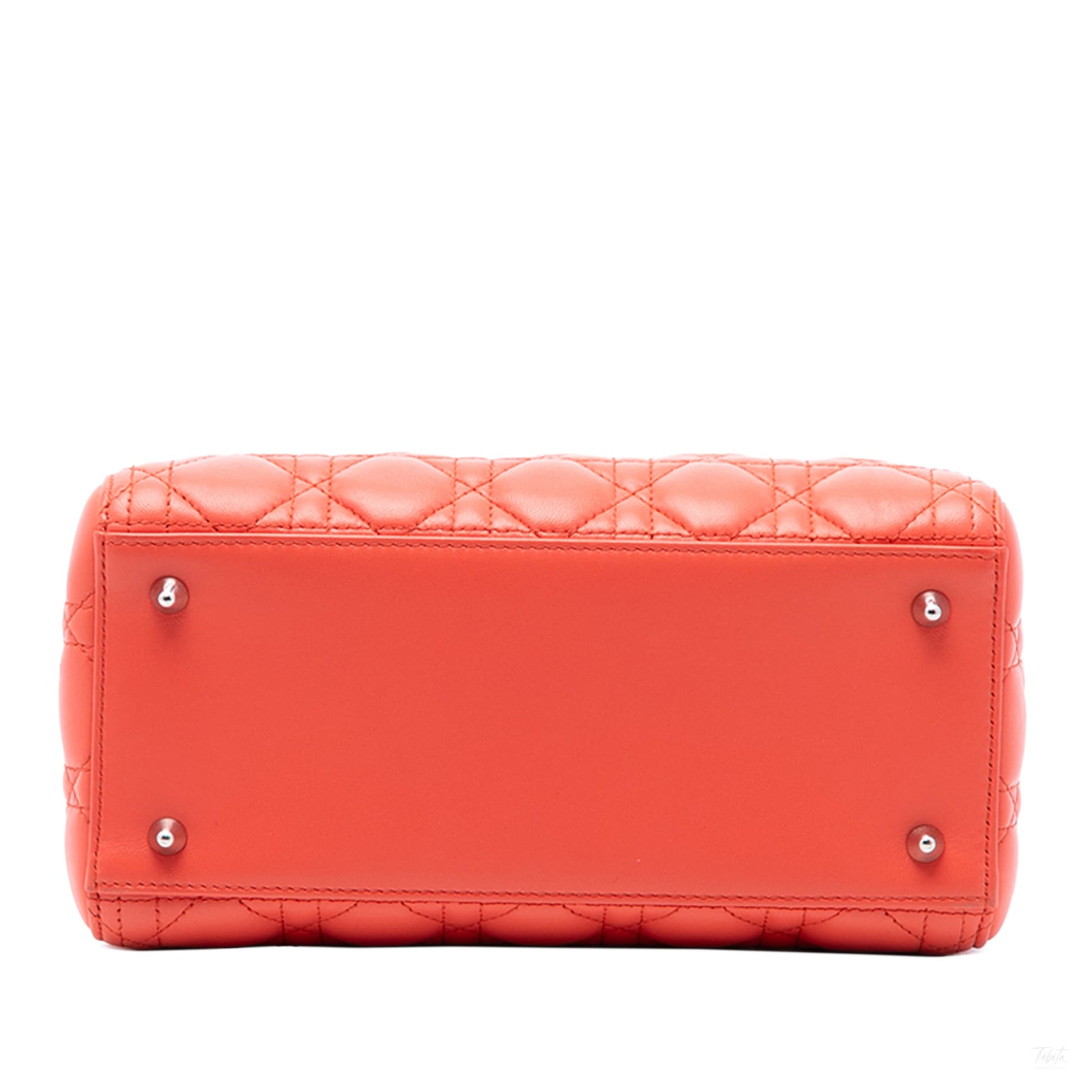 Second hand Dior Lady Dior Medium Cannage Lambskin Leather 2 - Ways Tote Bag Orange - Tabita Bags