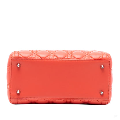 Second hand Dior Lady Dior Medium Cannage Lambskin Leather 2 - Ways Tote Bag Orange - Tabita Bags